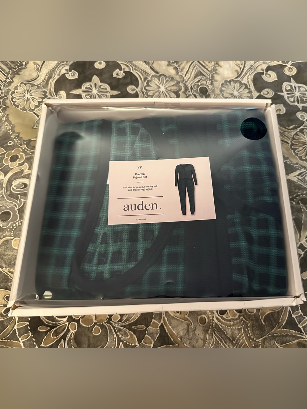 NIB- Auden Women’s Navy And Green Plaid Thermal Pajama set Size XS